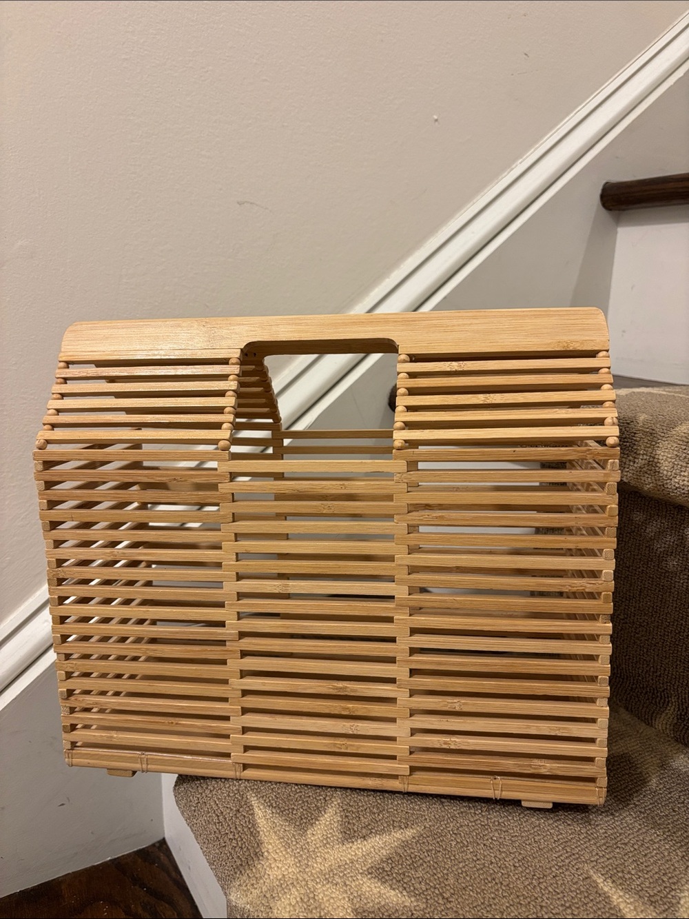 Bamboo Slatted Tote Bag in Natural Bamboo